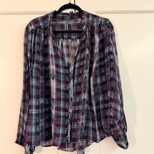 Anthropologie Plaid Blouse - Red, Blue, and White